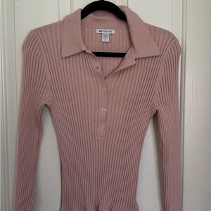 Athleta Blush Ribbed Polo Top